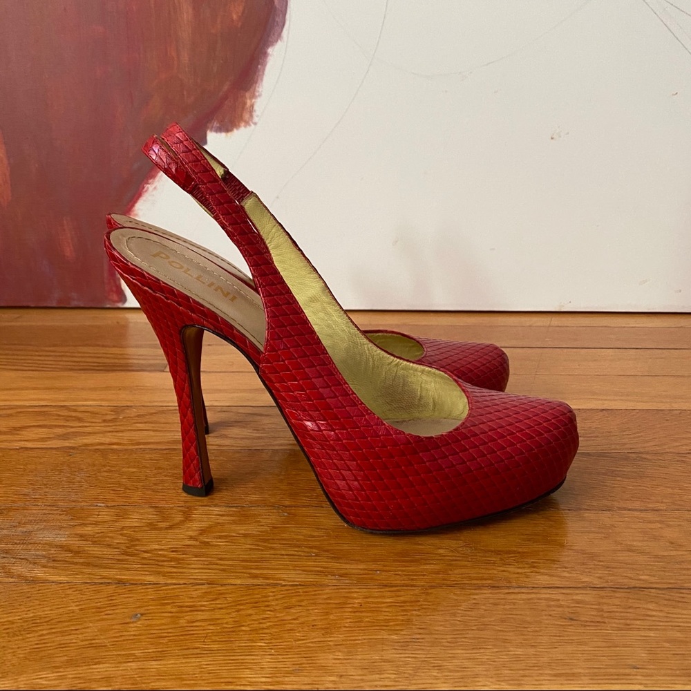 Pollini Red Leather Platform Slingback Heels EU 41